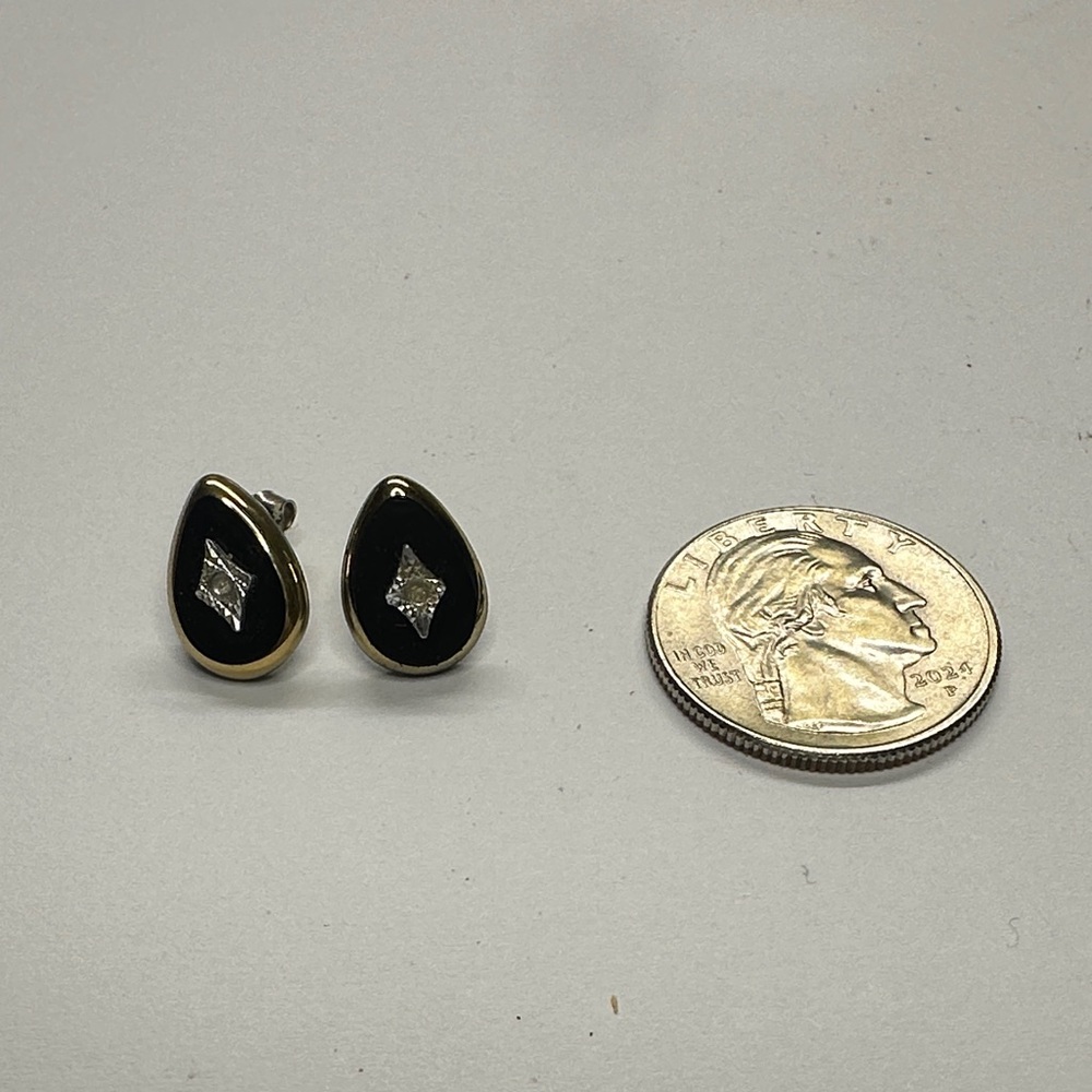 MCM/Vintage Onyx and Gold Tone Teardrop Earrings